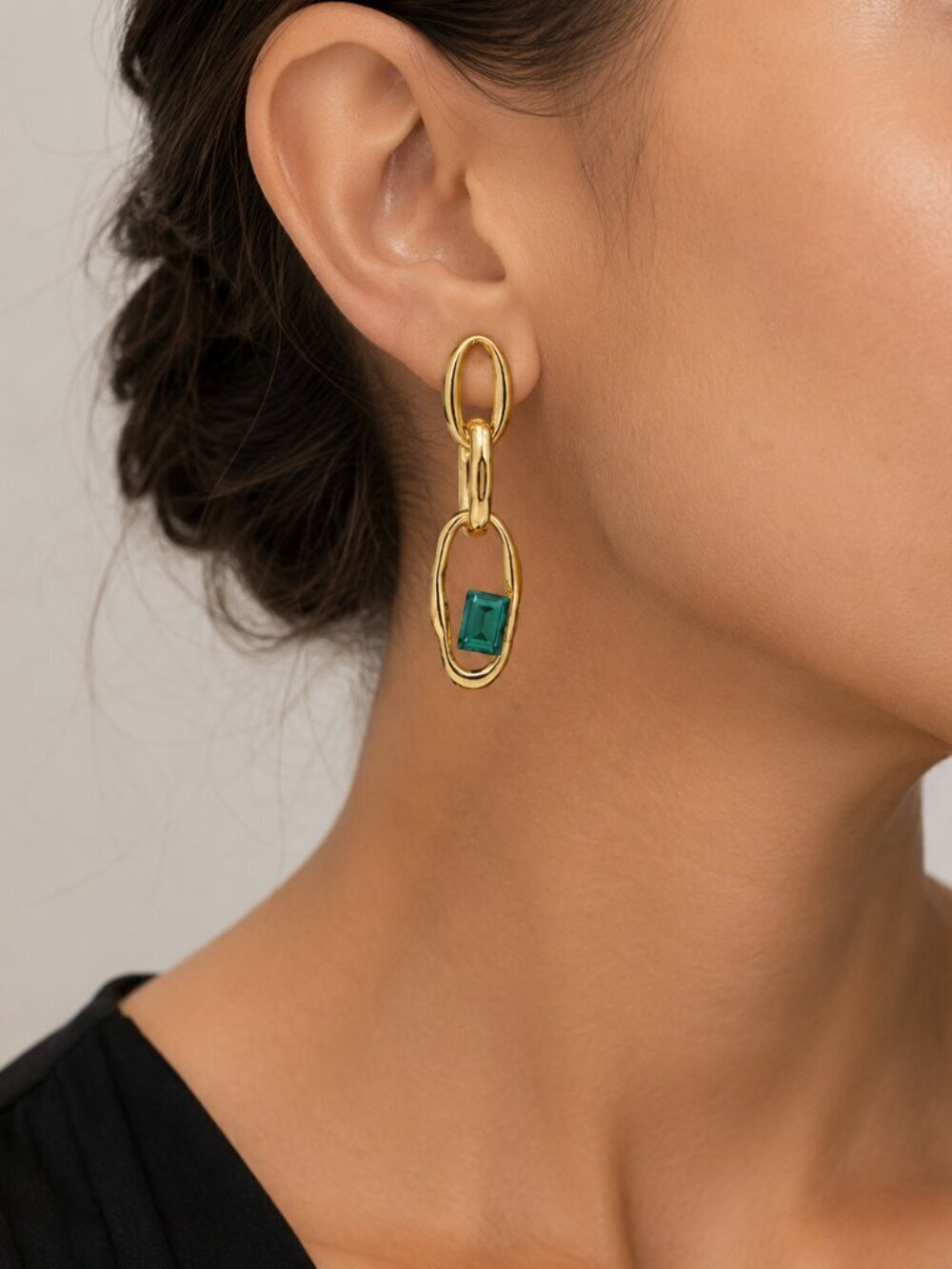 Gold Plated Copper Emerald CZ Dangle Earrings